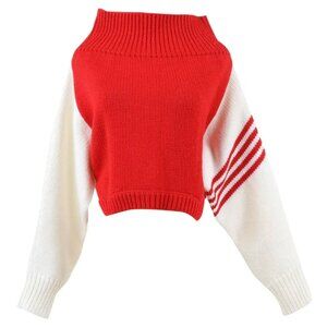 Monse Red and White Wool Turtleneck / Cowl Neck Sweater with Stripes